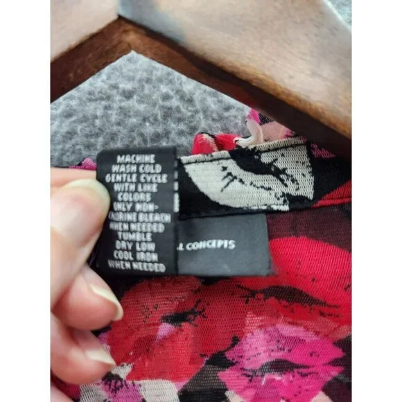 INC International Concepts Womens Ruffled Lips Blouse 1X Multicolor Nylon - Picture 3 of 4